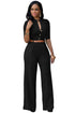 Sexy Black Half Sleeves Belted Wide Leg Jumpsuit